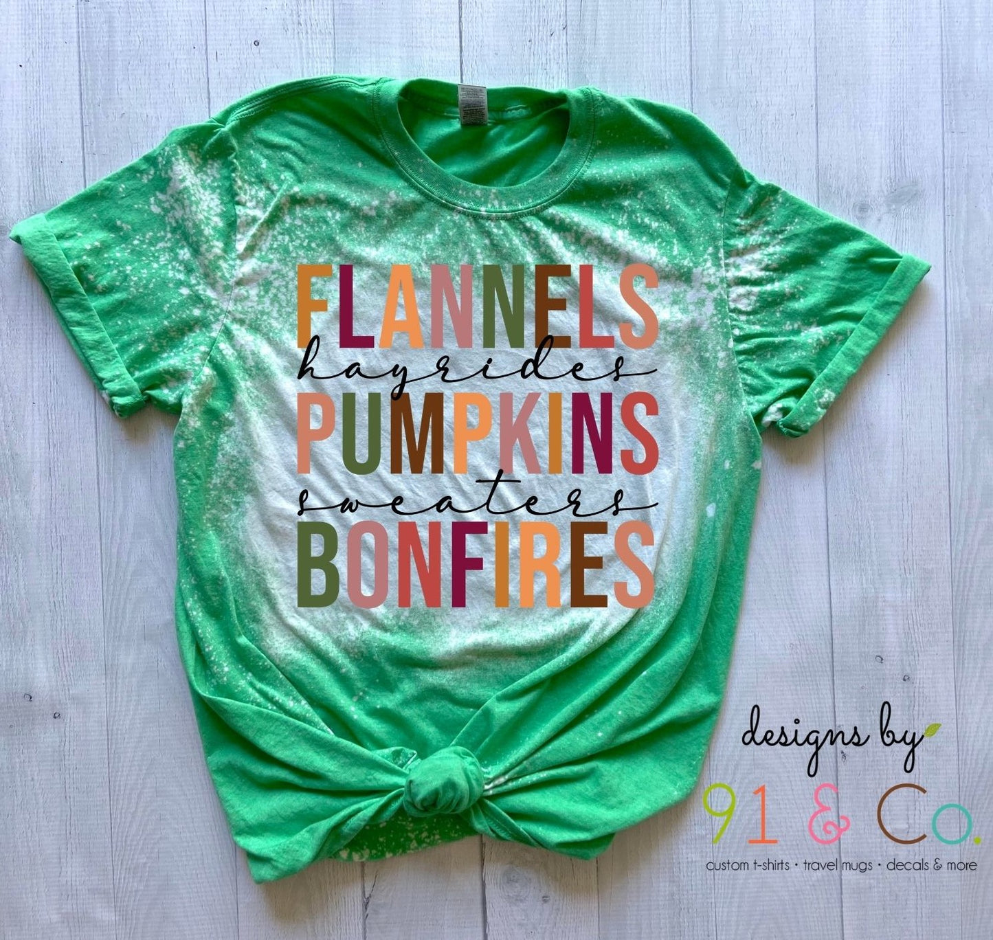 Flannel, Pumpkins, Bonfires Bleached T-Shirt